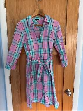 Talbots Plaid Button-Front Shirt in Teal & Pink